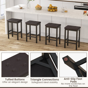 24 Inch Bar Stools with Padded Seat Footrest and Rubber Wood Frame-Brown view 9