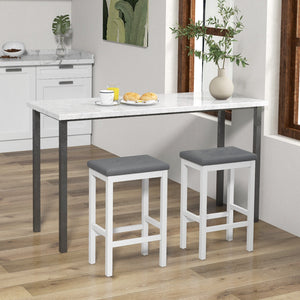24 Inch Bar Stools with Padded Seat Footrest and Rubber Wood Frame-White view 3