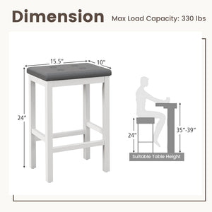 24 Inch Bar Stools with Padded Seat Footrest and Rubber Wood Frame-White view 4