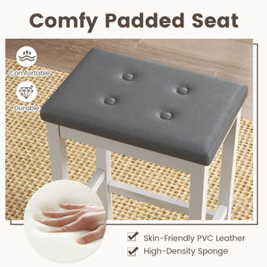 24 Inch Bar Stools with Padded Seat Footrest and Rubber Wood Frame-White view 6