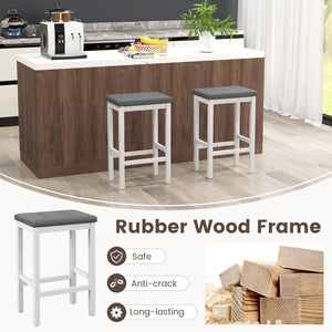 24 Inch Bar Stools with Padded Seat Footrest and Rubber Wood Frame-White view 7