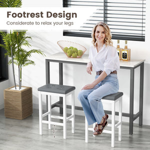 24 Inch Bar Stools with Padded Seat Footrest and Rubber Wood Frame-White view 8
