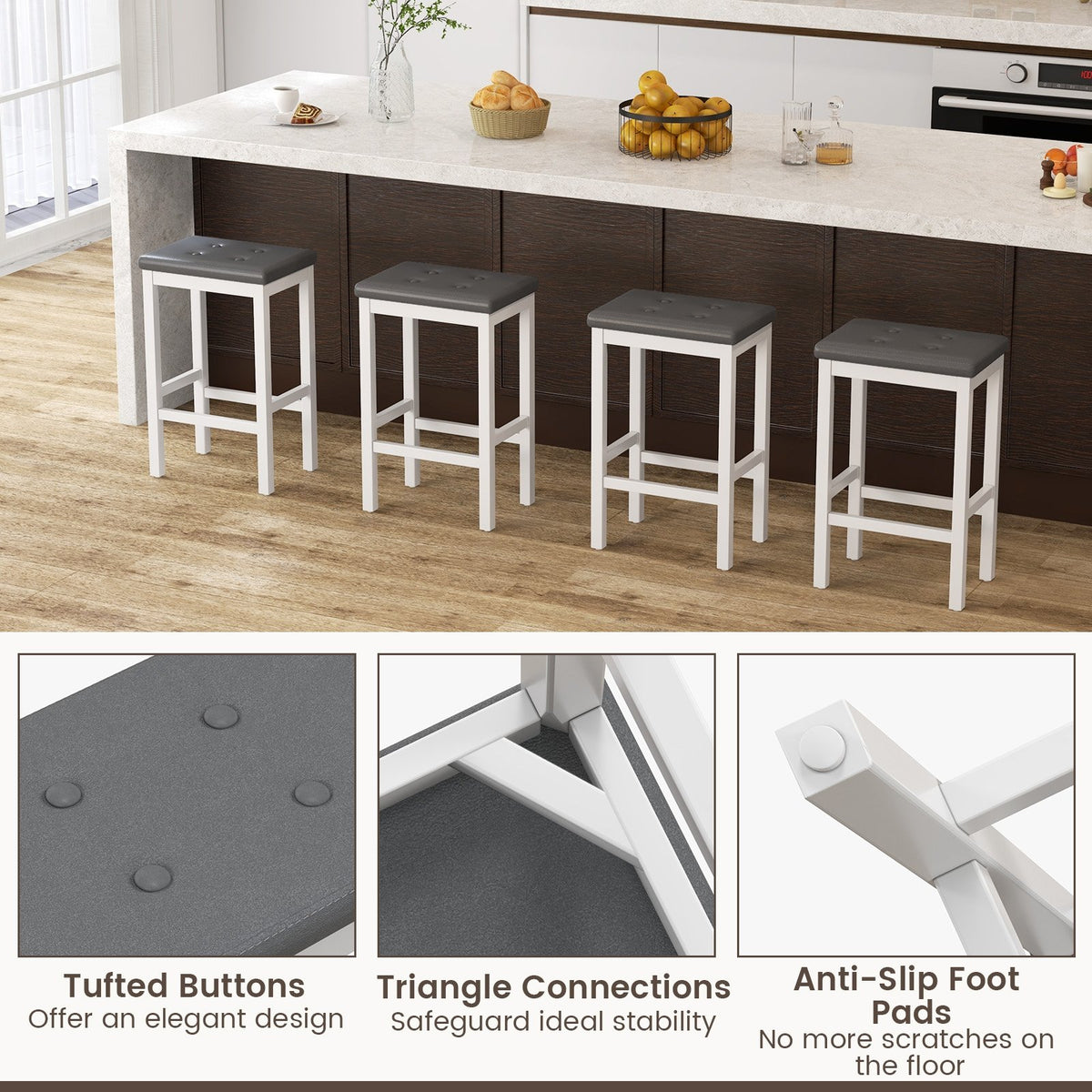 24 Inch Bar Stools with Padded Seat Footrest and Rubber Wood Frame-White view 9