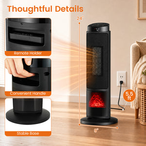 24 inch 1500W PTC Ceramic Tower Space Heater with 7-Color Flame-Black view 3