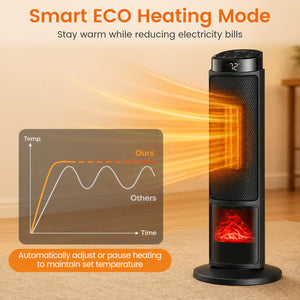 24 inch 1500W PTC Ceramic Tower Space Heater with 7-Color Flame-Black view 5