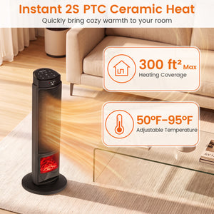24 inch 1500W PTC Ceramic Tower Space Heater with 7-Color Flame-Black view 7