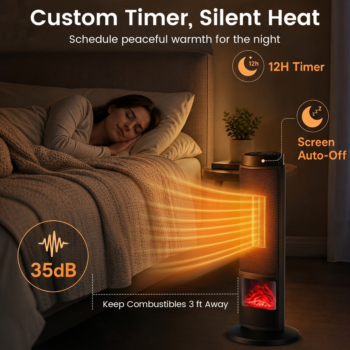 24 inch 1500W PTC Ceramic Tower Space Heater with 7-Color Flame-Black view 9