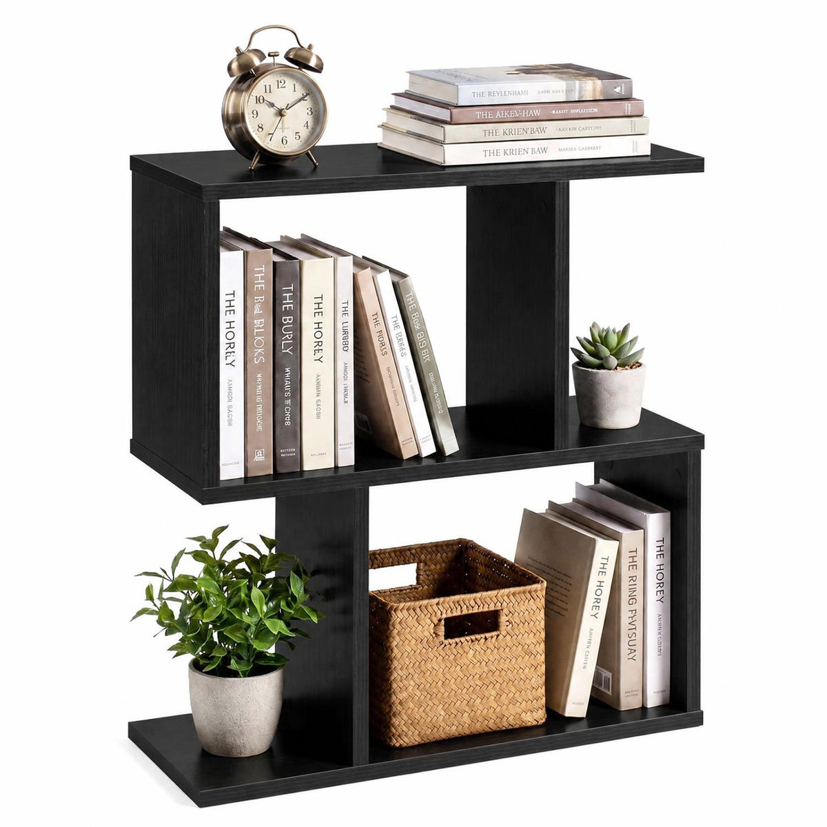24 Inch 3-Tier Geometric Bookshelf with Thick Foot Pads-Black view 4