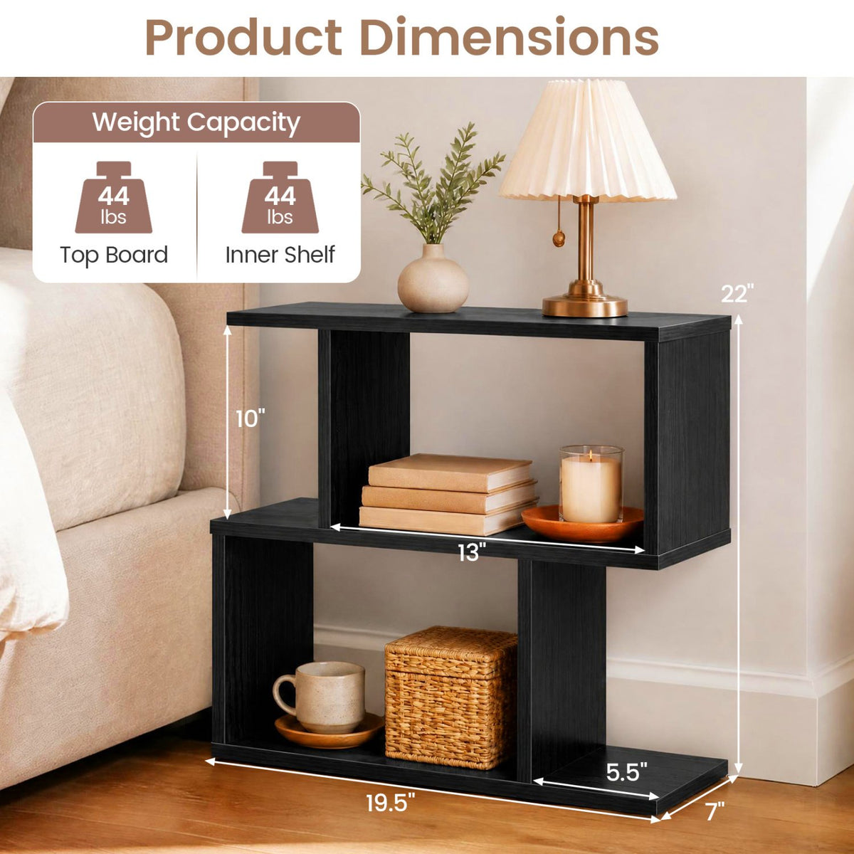 24 Inch 3-Tier Geometric Bookshelf with Thick Foot Pads-Black view 5