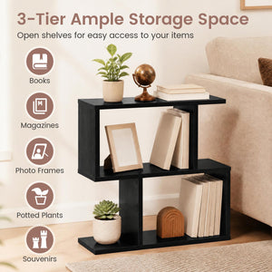 24 Inch 3-Tier Geometric Bookshelf with Thick Foot Pads-Black view 7