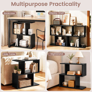 24 Inch 3-Tier Geometric Bookshelf with Thick Foot Pads-Black view 8