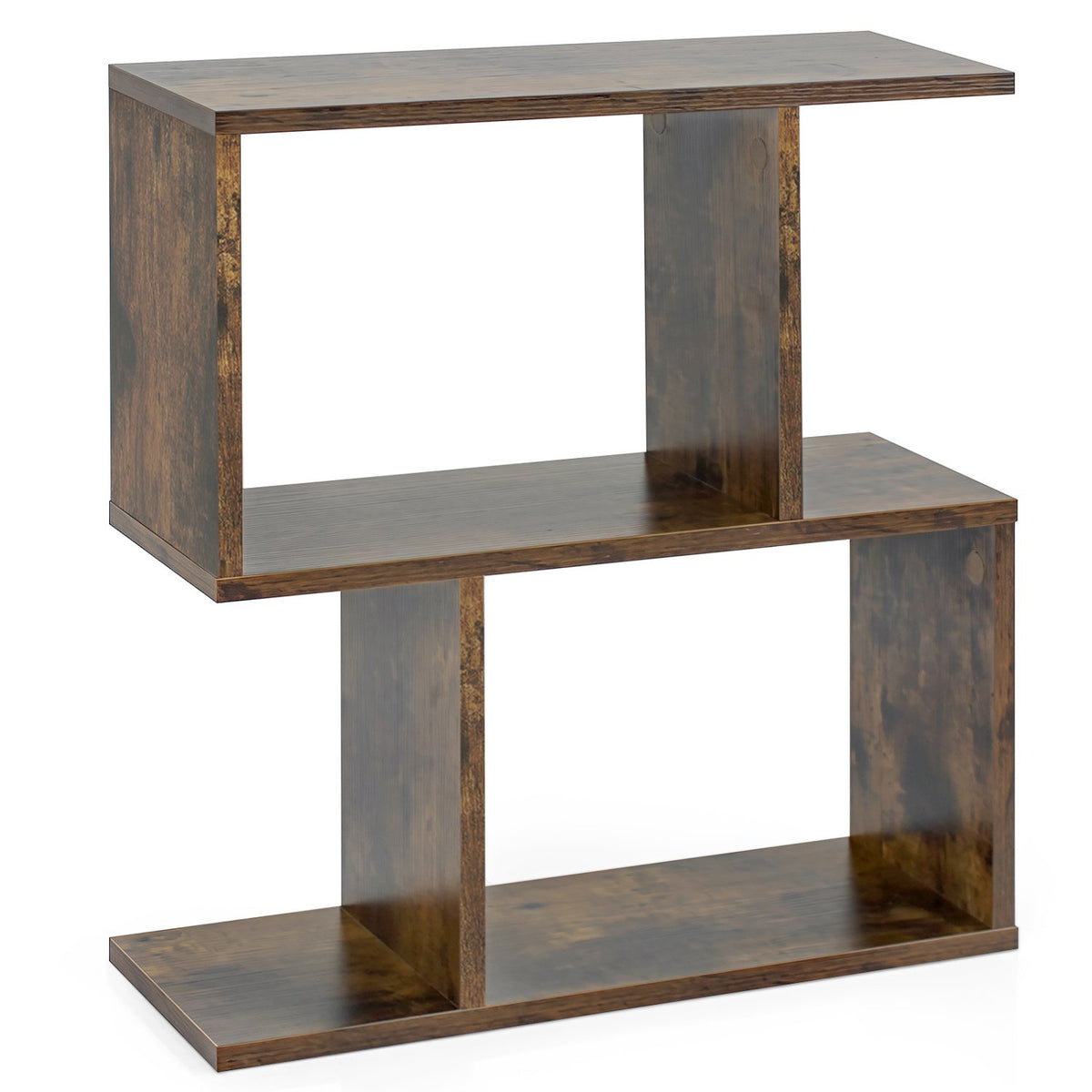 24 Inch 3-Tier Geometric Bookshelf with Thick Foot Pads-Brown