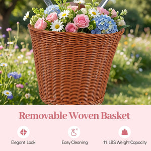 24-Inch Beach Cruiser Bike for Women with Woven Basket and Rear Rack - Pink view 6