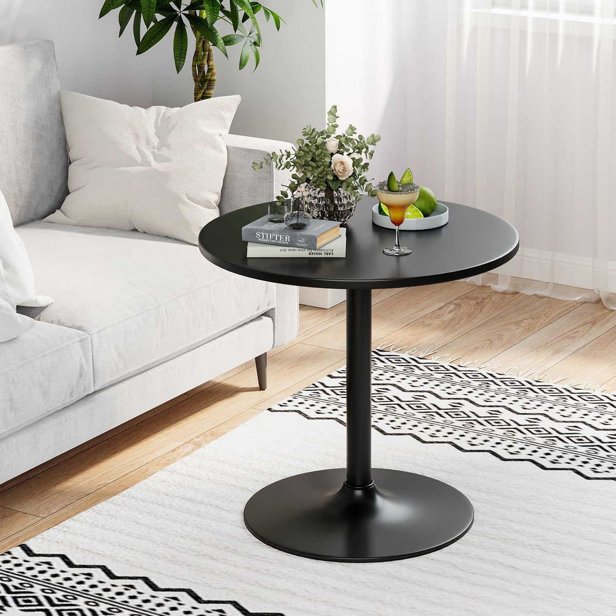 24 Inch Modern Style Round Cocktail Table with Metal Base and MDF Top-1 piece view 2