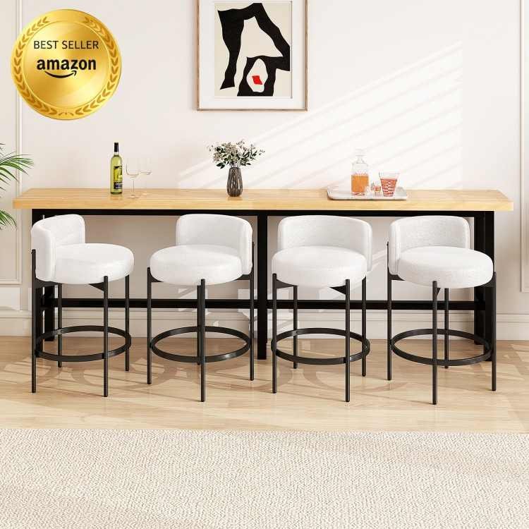 24 Inch Boucle Counter Stools Set of 4 with Curved Backrest view 2