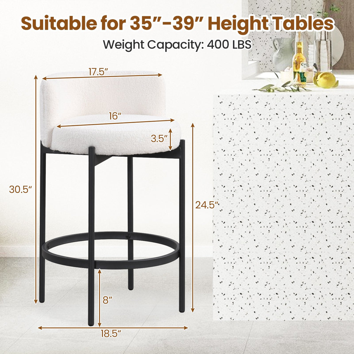 24 Inch Boucle Counter Stools Set of 4 with Curved Backrest view 4