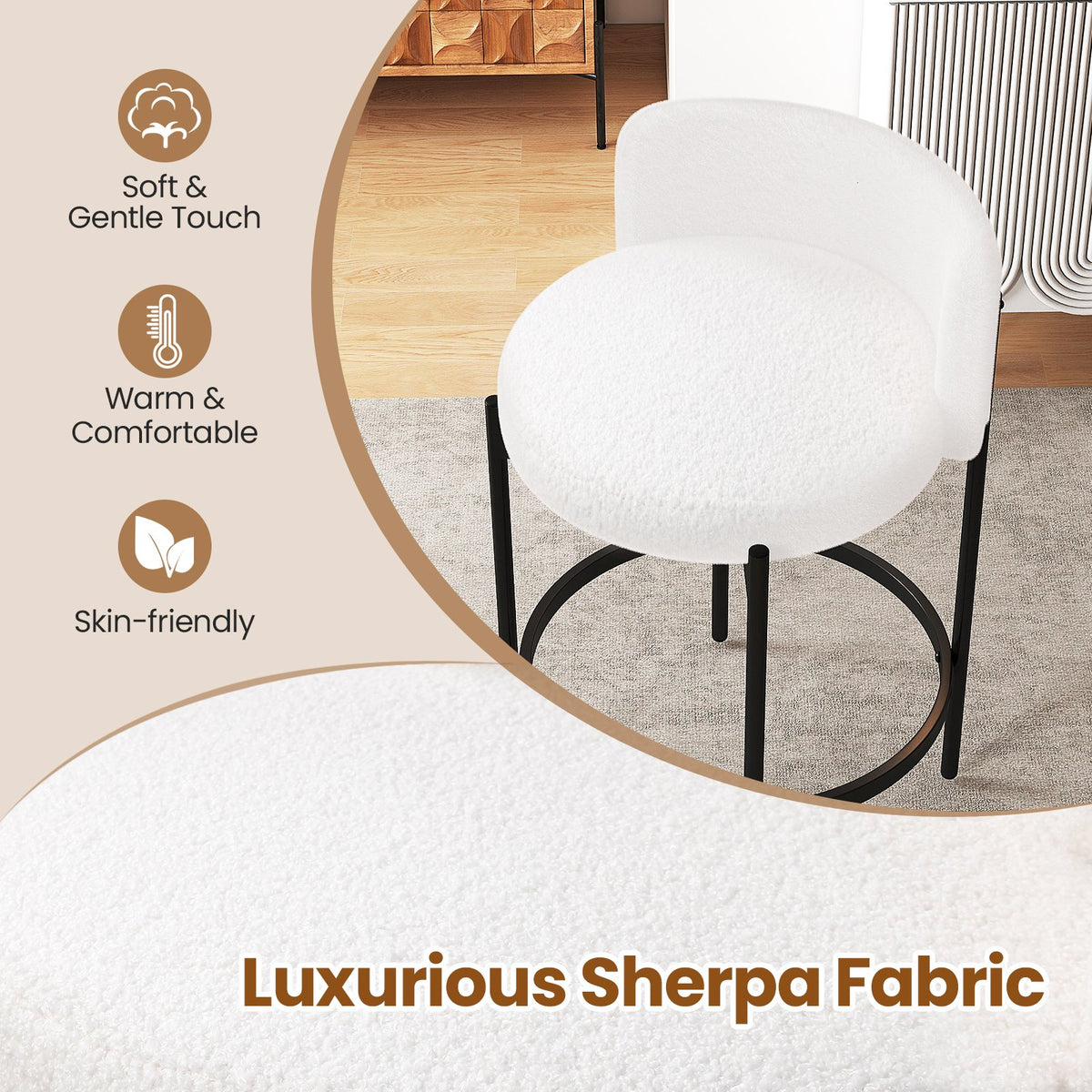 24 Inch Boucle Counter Stools Set of 4 with Curved Backrest view 5