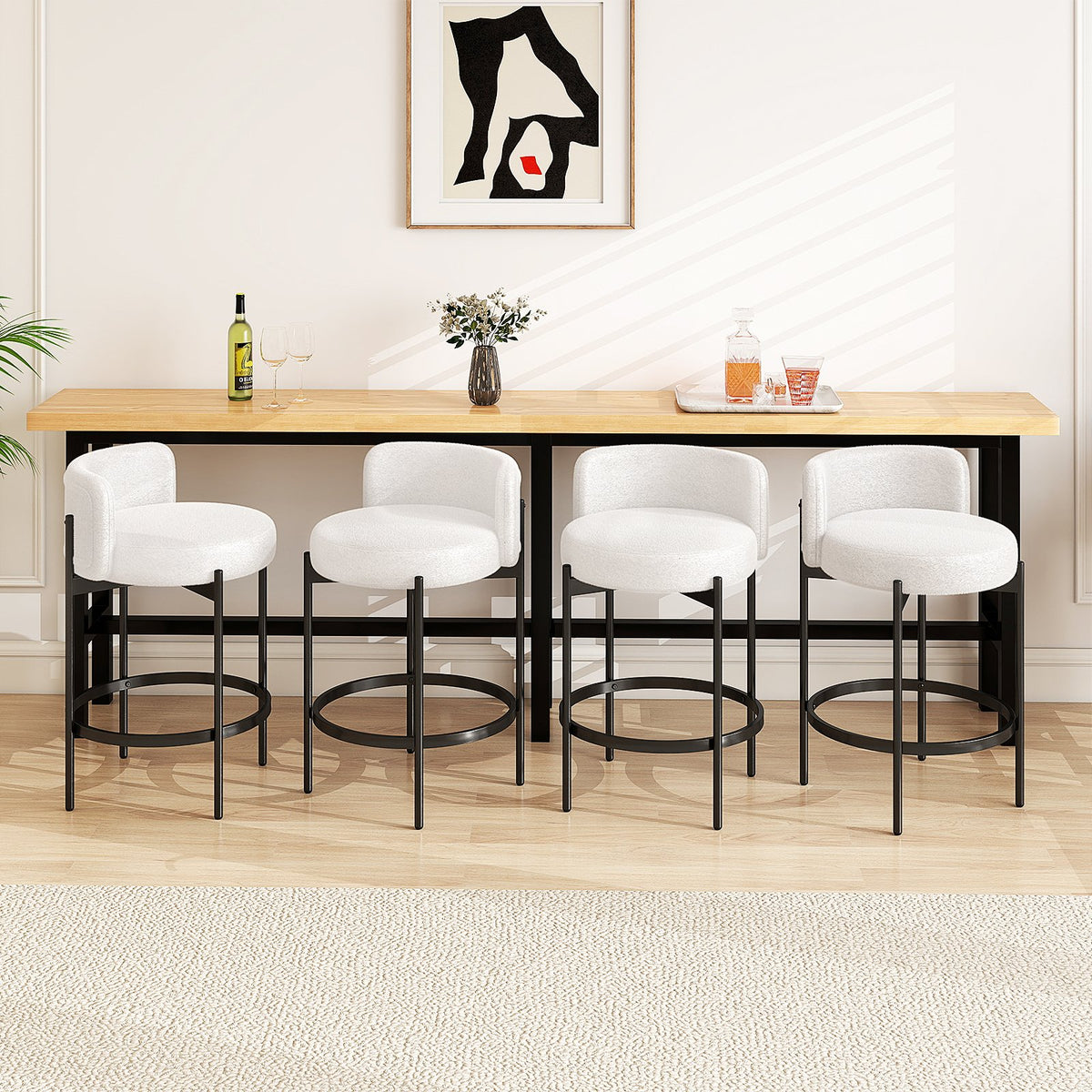24 Inch Boucle Counter Stools Set of 4 with Curved Backrest view 9