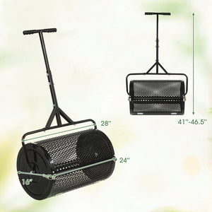 24 Inch Compost Spreader Peat Moss Spreader Roller with Height-Adjustable T-Shaped Handle-Black view 4
