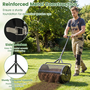 24 Inch Compost Spreader Peat Moss Spreader Roller with Height-Adjustable T-Shaped Handle-Black view 8
