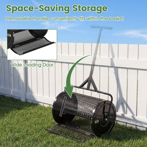 24 Inch Compost Spreader Peat Moss Spreader Roller with Height-Adjustable T-Shaped Handle-Black view 9