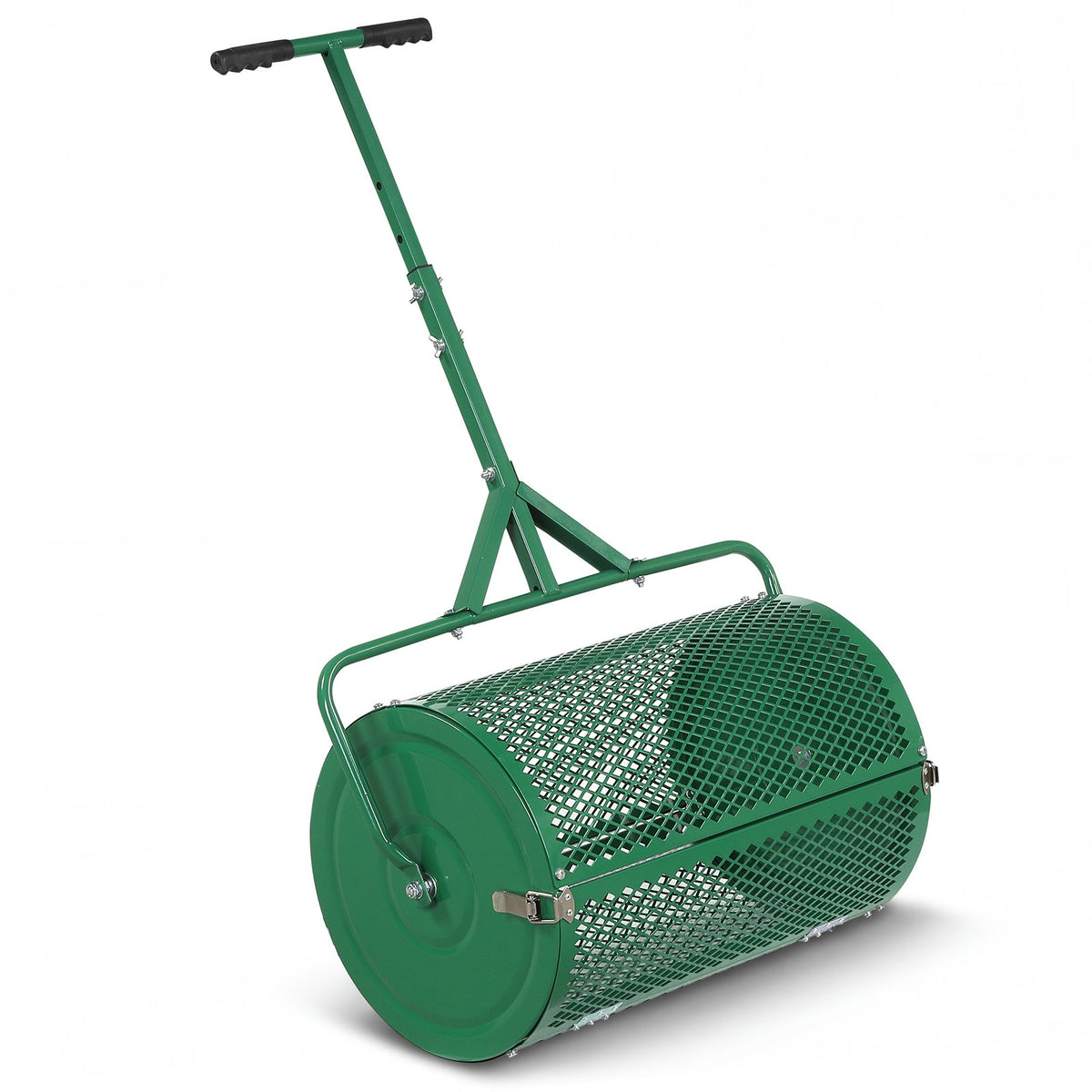 24 Inch Compost Spreader Peat Moss Spreader Roller with Height-Adjustable T-Shaped Handle-Green