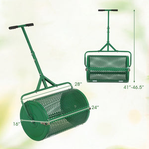 24 Inch Compost Spreader Peat Moss Spreader Roller with Height-Adjustable T-Shaped Handle-Green view 4