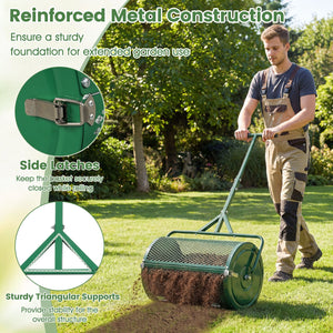 24 Inch Compost Spreader Peat Moss Spreader Roller with Height-Adjustable T-Shaped Handle-Green view 8