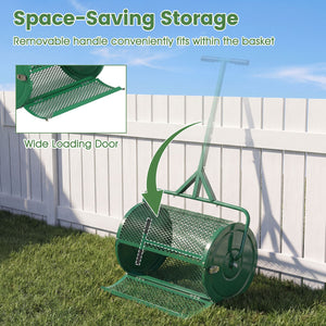 24 Inch Compost Spreader Peat Moss Spreader Roller with Height-Adjustable T-Shaped Handle-Green view 9