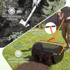 24 Inch Compost Spreader Peat Moss Spreader Roller with Height-Adjustable T-Shaped Handle-Orange view 7