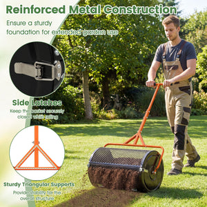 24 Inch Compost Spreader Peat Moss Spreader Roller with Height-Adjustable T-Shaped Handle-Orange view 8