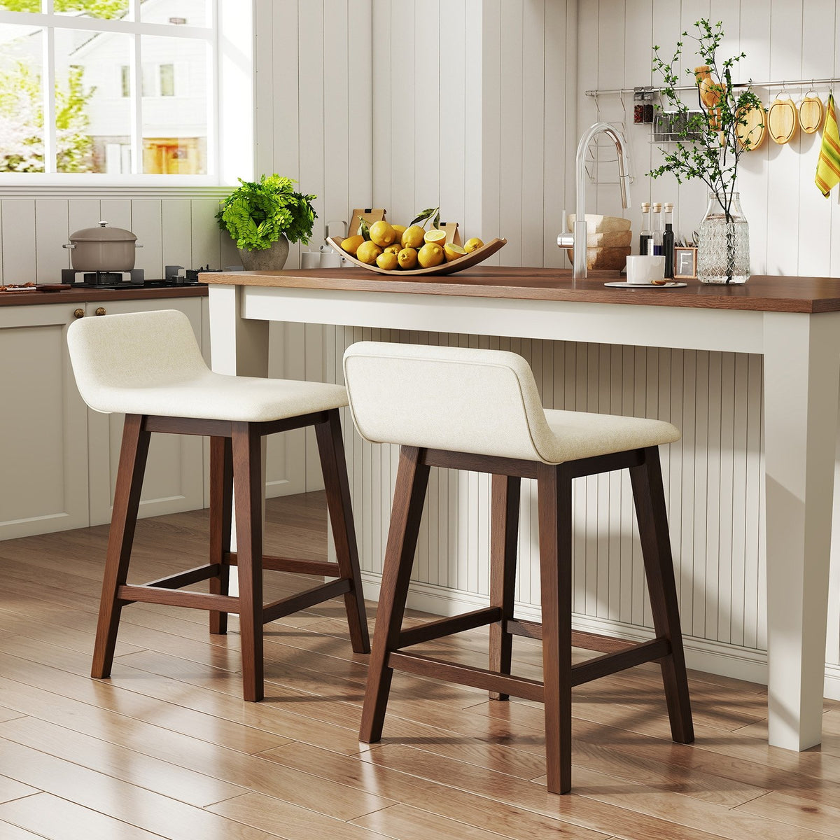 24 Inch Counter Height Bar Stools Set of 2 with Low Back-Brown view 3