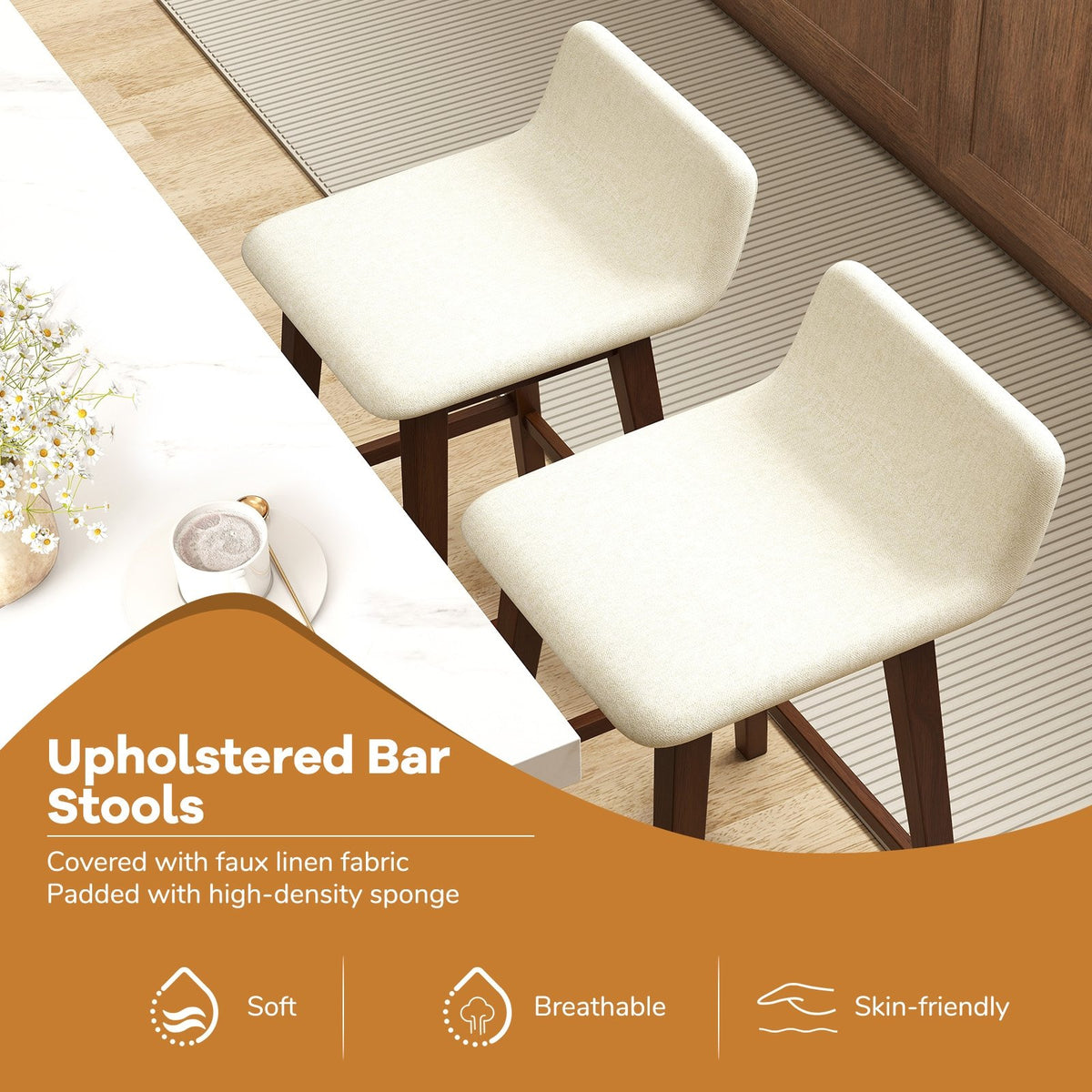 24 Inch Counter Height Bar Stools Set of 2 with Low Back-Brown view 5
