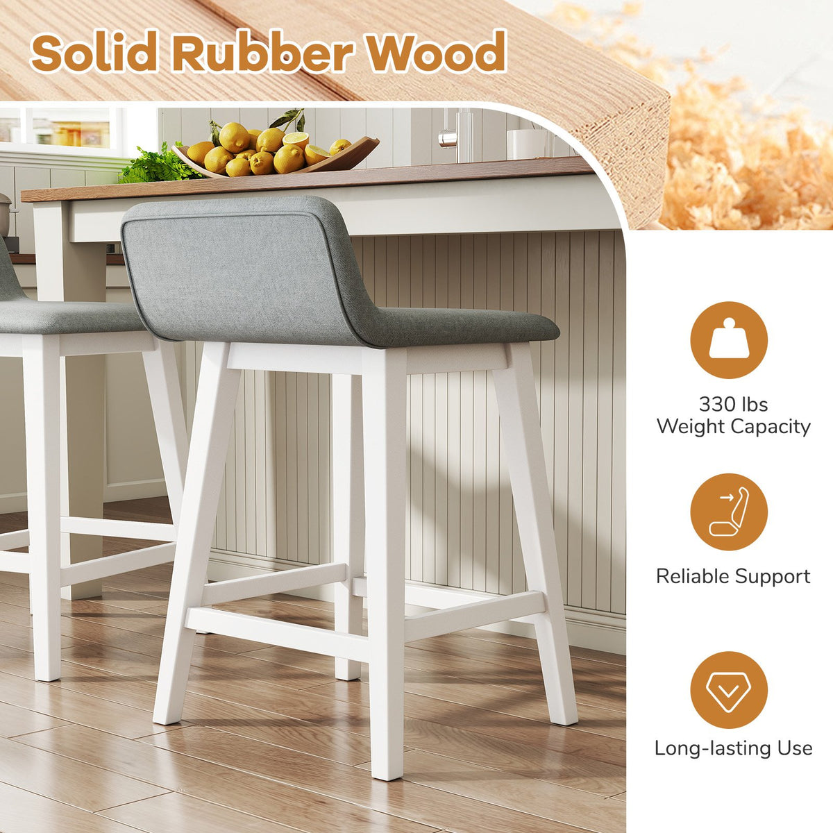 24 Inch Counter Height Bar Stools Set of 2 with Low Back-White view 5
