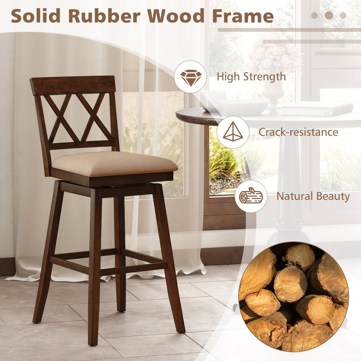 24 Inch Counter Height Barstools Set of 4 with Backrest and Upholstered Seat Cushion-29 inch view 5