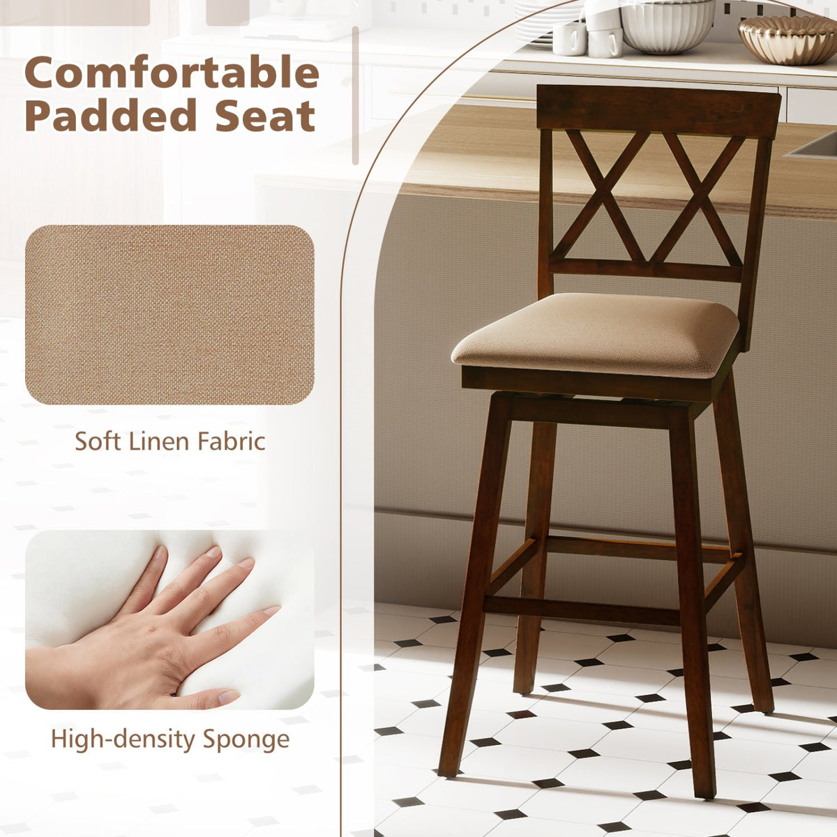24 Inch Counter Height Barstools Set of 4 with Backrest and Upholstered Seat Cushion-29 inch view 6