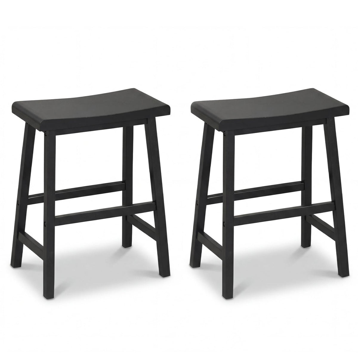 24 Inch Counter Height Stools Solid Wood Saddle Bar Stools Set of 2-Black