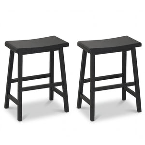 24 Inch Counter Height Stools Solid Wood Saddle Bar Stools Set of 2-Black