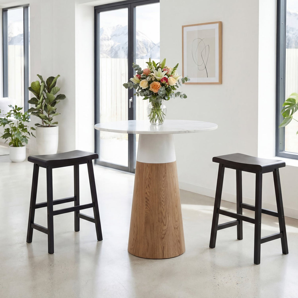 24 Inch Counter Height Stools Solid Wood Saddle Bar Stools Set of 2-Black view 3