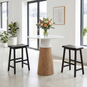 24 Inch Counter Height Stools Solid Wood Saddle Bar Stools Set of 2-Black view 3