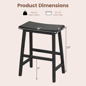 24 Inch Counter Height Stools Solid Wood Saddle Bar Stools Set of 2-Black view 4