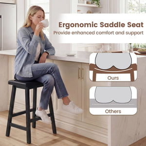 24 Inch Counter Height Stools Solid Wood Saddle Bar Stools Set of 2-Black view 5
