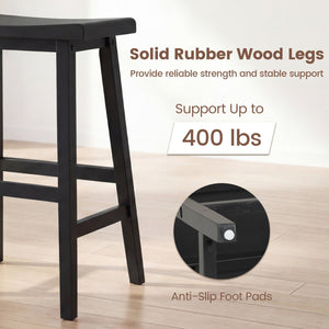 24 Inch Counter Height Stools Solid Wood Saddle Bar Stools Set of 2-Black view 6