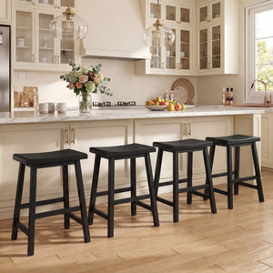 24 Inch Counter Height Stools Solid Wood Saddle Bar Stools Set of 2-Black view 9