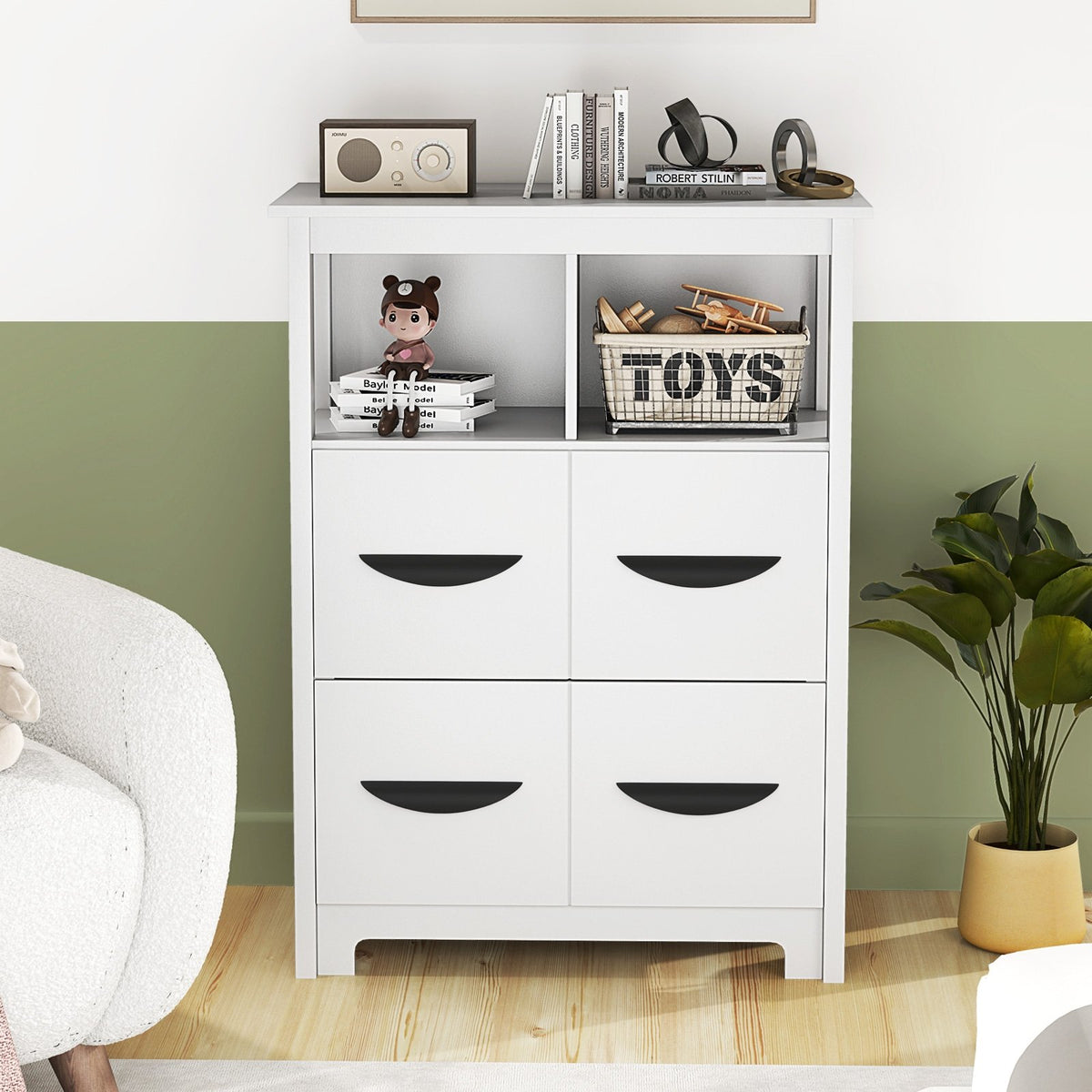 24 Inch Floor Cabinet with 2 Open Compartments and 2 Drawers-White view 2