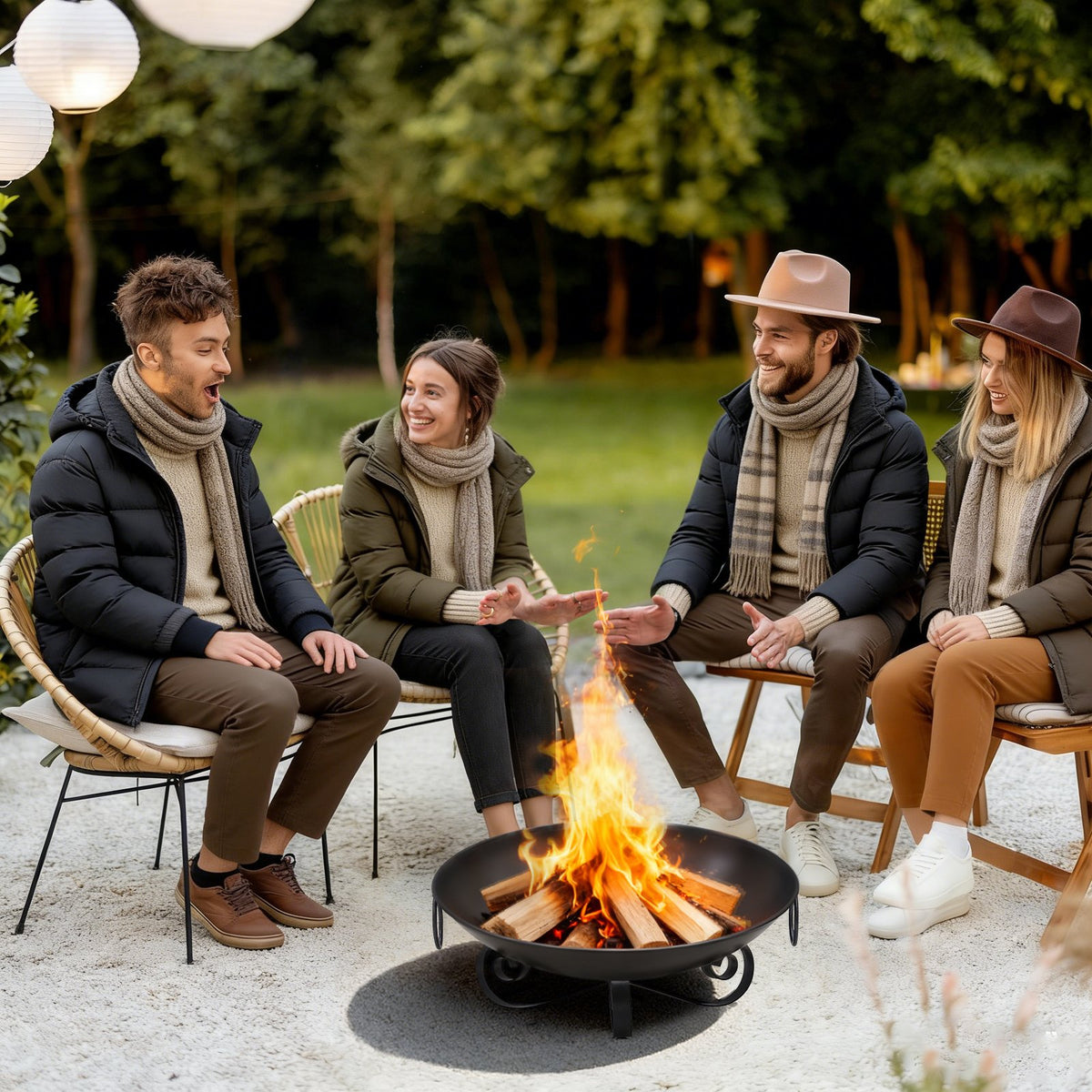 24 Inch Heavy-Duty Metal Fire Pit Bowl Outdoor Wood-Burning Firepit with Handles view 2
