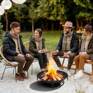 24 Inch Heavy-Duty Metal Fire Pit Bowl Outdoor Wood-Burning Firepit with Handles view 2