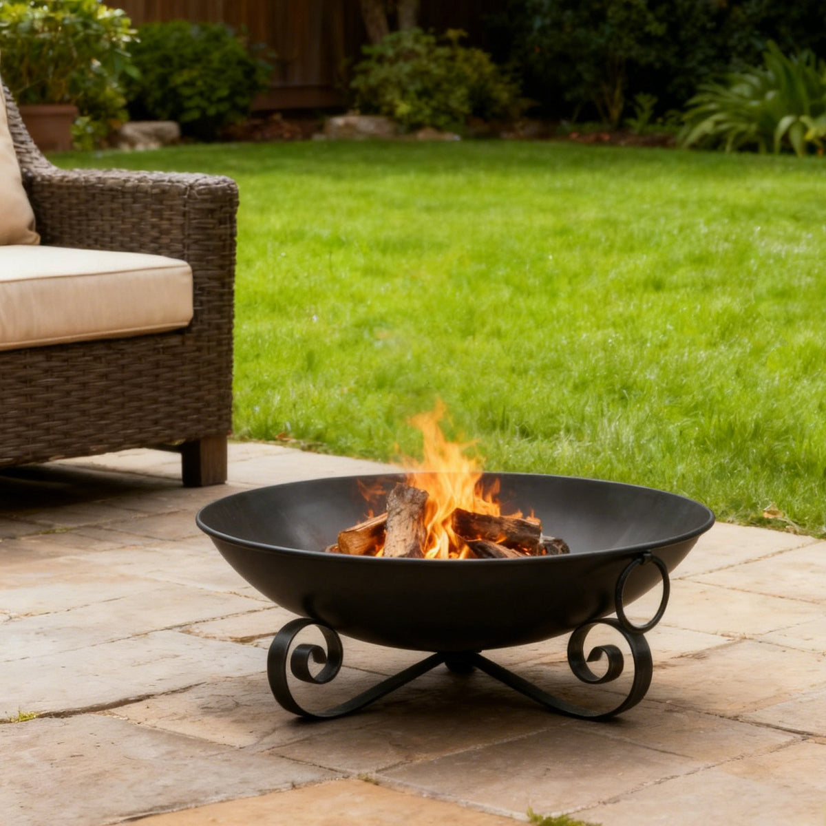 24 Inch Heavy-Duty Metal Fire Pit Bowl Outdoor Wood-Burning Firepit with Handles view 3