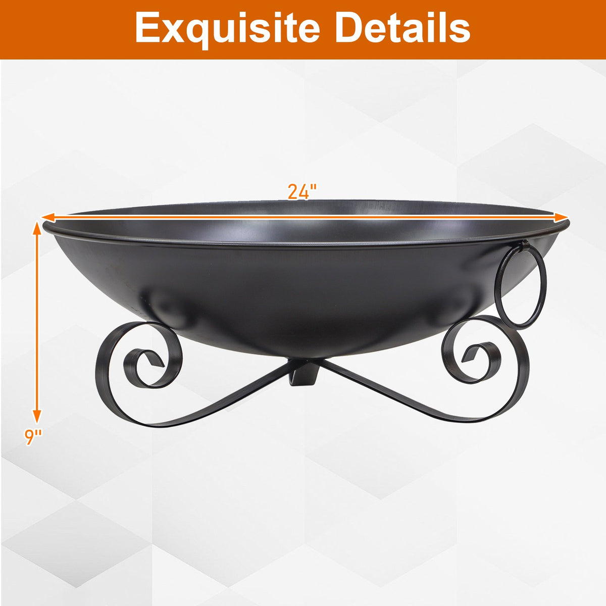 24 Inch Heavy-Duty Metal Fire Pit Bowl Outdoor Wood-Burning Firepit with Handles view 5