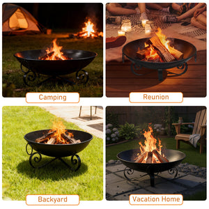 24 Inch Heavy-Duty Metal Fire Pit Bowl Outdoor Wood-Burning Firepit with Handles view 7